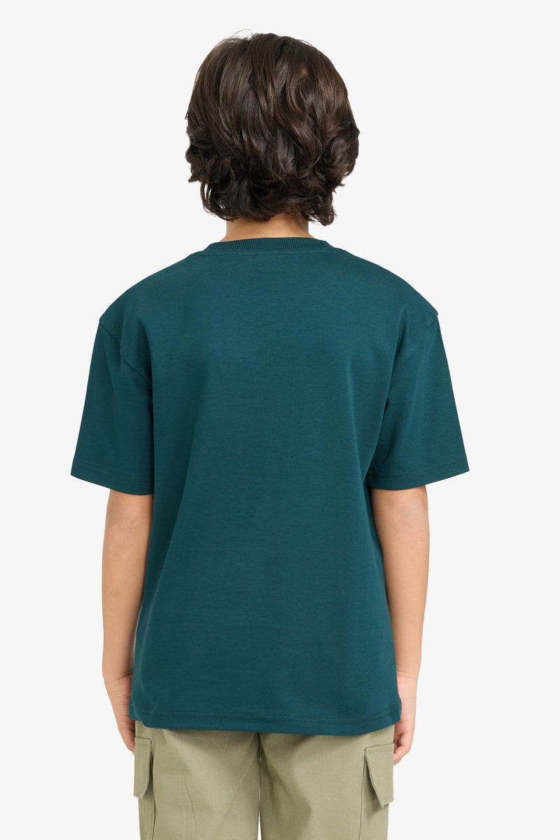 DeFacto Green Boy Boy Oversize Fit Crepe Neck Slogan Printed T-Shirt Casual - Image 5